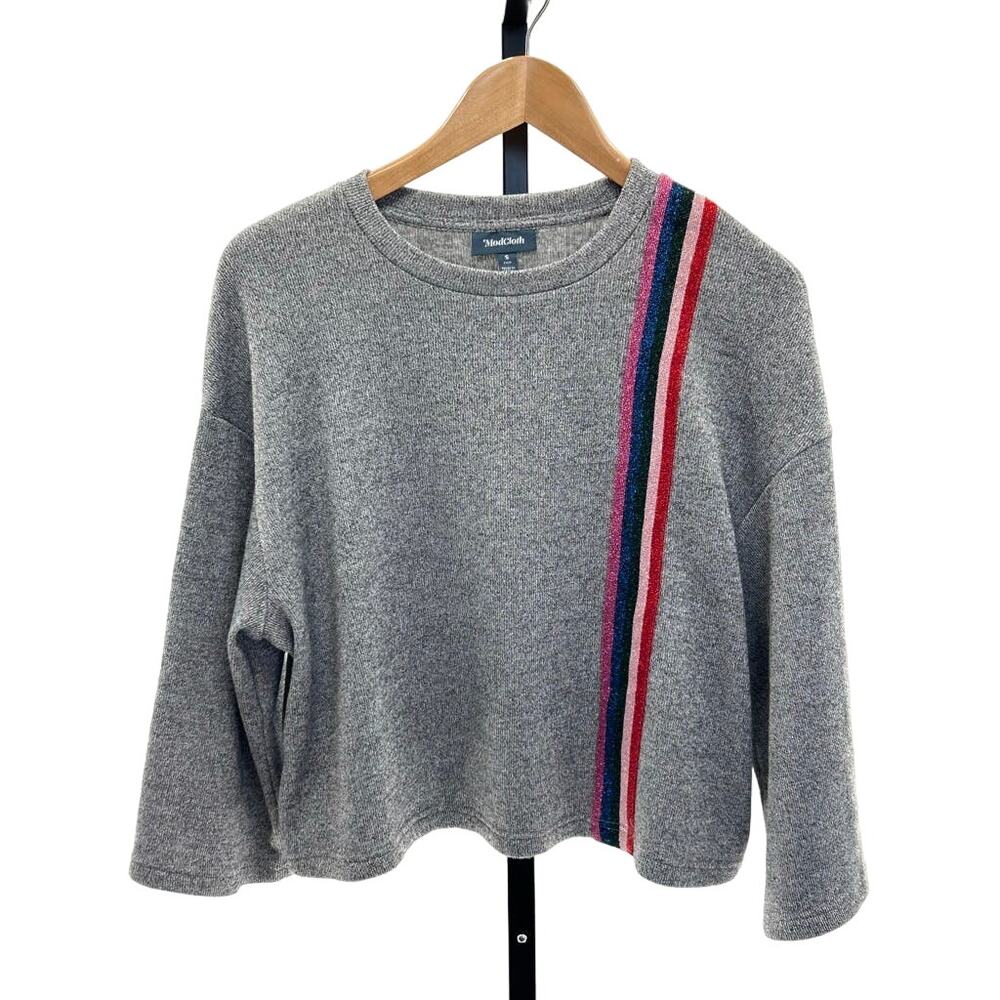 ModCloth Gray Cropped Dolman Sleeve Striped Sweater Sz S